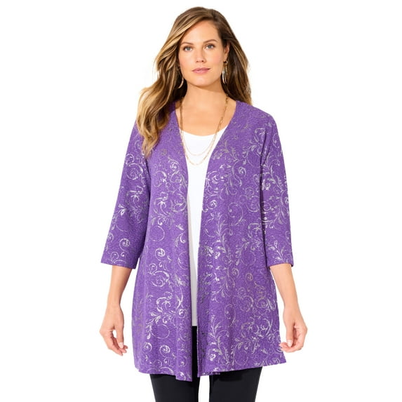 Catherines Women's Plus Size Black Label Metallic Cardigan