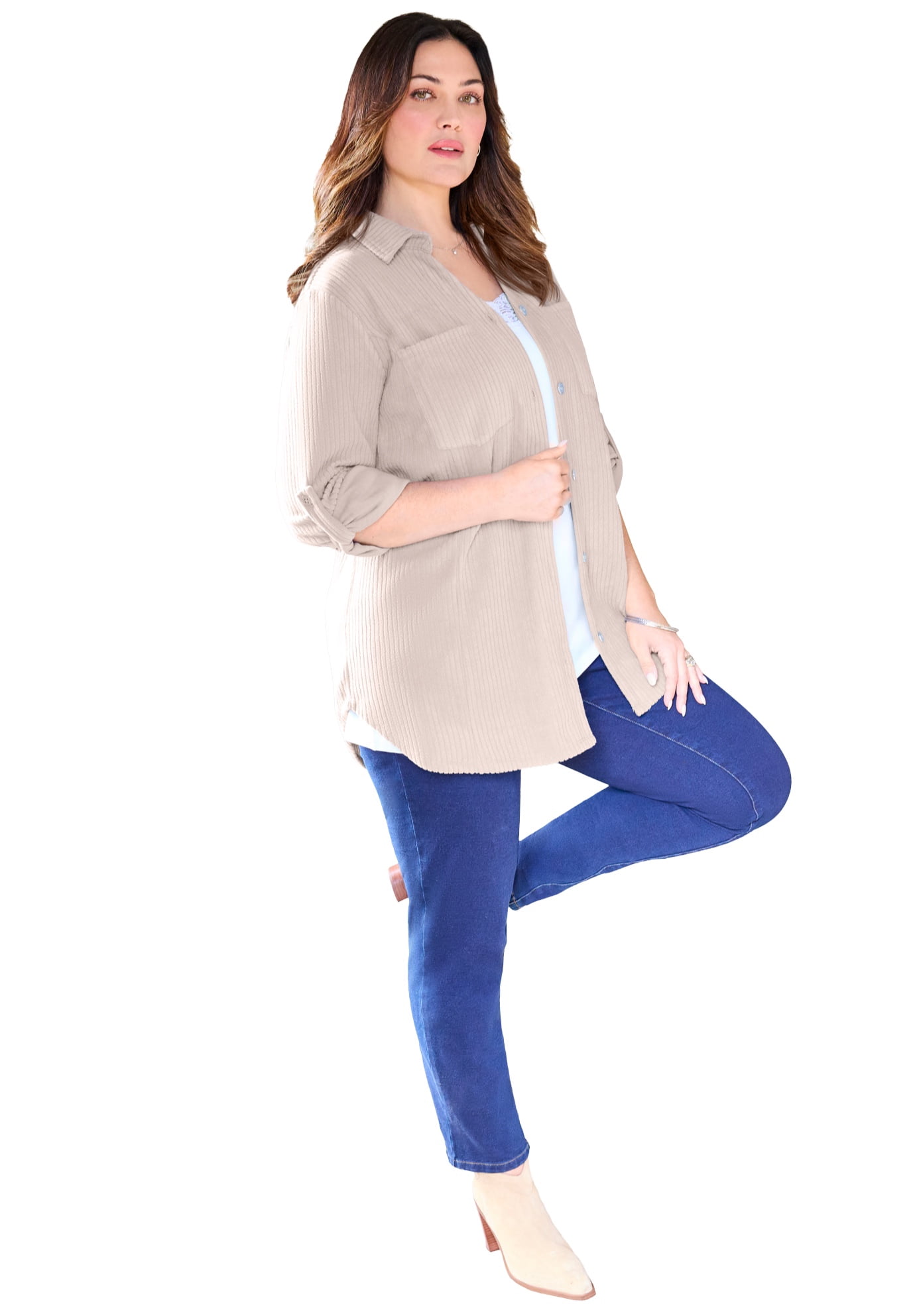 Catherines Women's Plus Size Brushed Rib Cozy Button Front Tunic ...