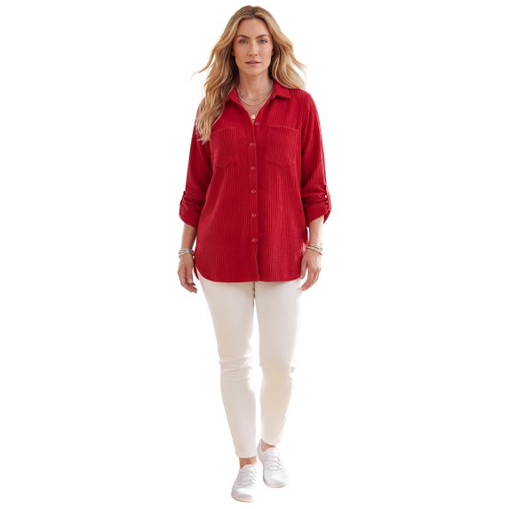 Catherines Women's Plus Size Brushed Rib Cozy Buttonfront Tunic