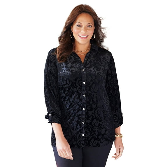 Catherines Women's Plus Size Buttonfront Burnout Blouse