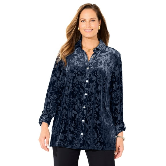 Catherines Women's Plus Size Buttonfront Burnout Blouse
