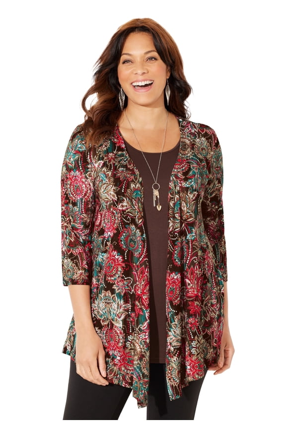 Women's Plus Size Cardigan And Tank One Piece Top