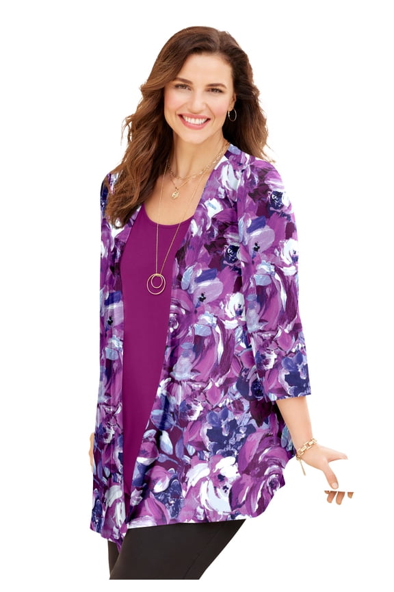 Women's Plus Size Cardigan And Tank One Piece Top