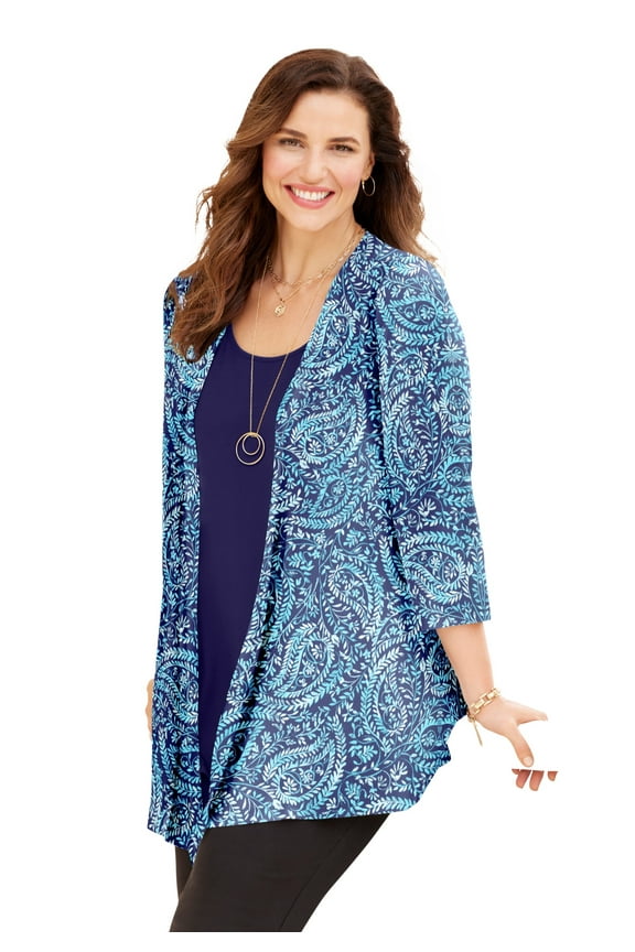 Women's Plus Size Cardigan And Tank One Piece Top