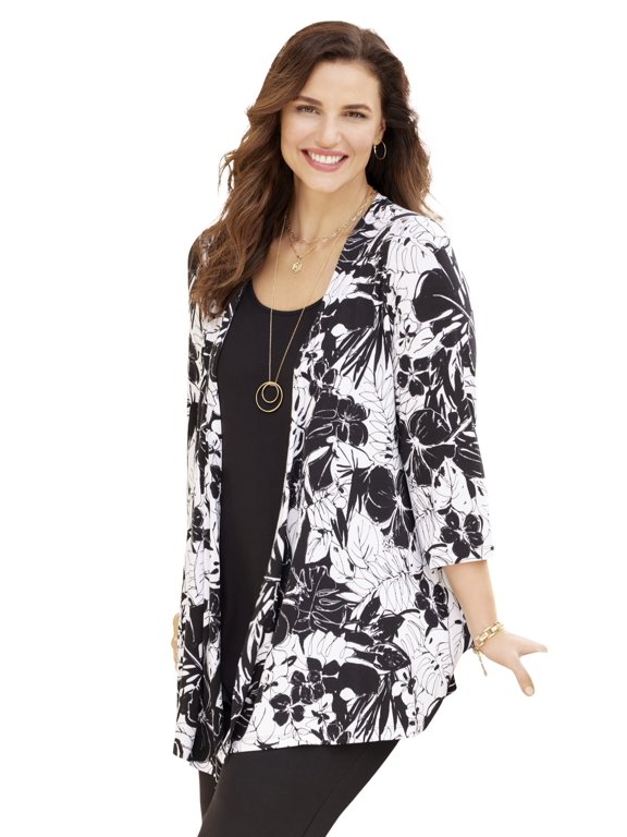 Women's Plus Size Cardigan And Tank One Piece Top