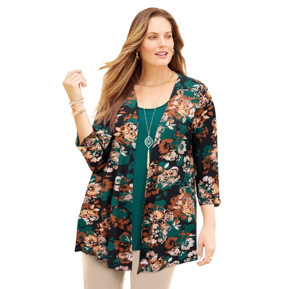 Catherines Women's Plus Size Cardigan And Tank One Piece Top