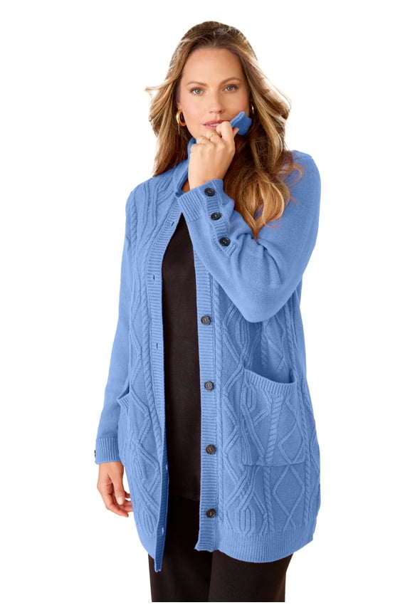 Women's Plus Size Cashmiracle Buttonfront Cable Cardigan