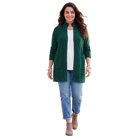 Catherines Women's Plus Size Cashmiracle Buttonfront Cable Cardigan