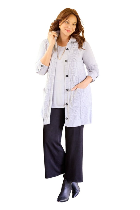 Women's Plus Size Cashmiracle; Buttonfront Cable Cardigan