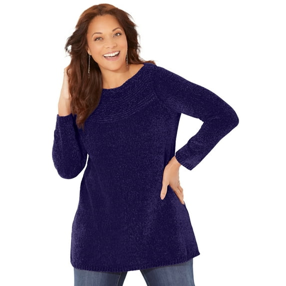 Catherines Women's Plus Size Chenille Cable-Knit Boatneck Sweater