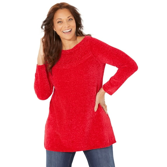 Catherines Women's Plus Size Chenille Cable-Knit Boatneck Sweater