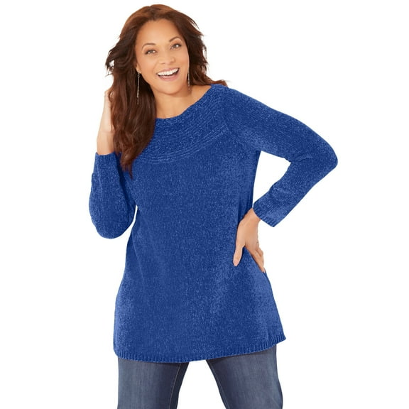 Catherines Women's Plus Size Chenille Cable-Knit Boatneck Sweater