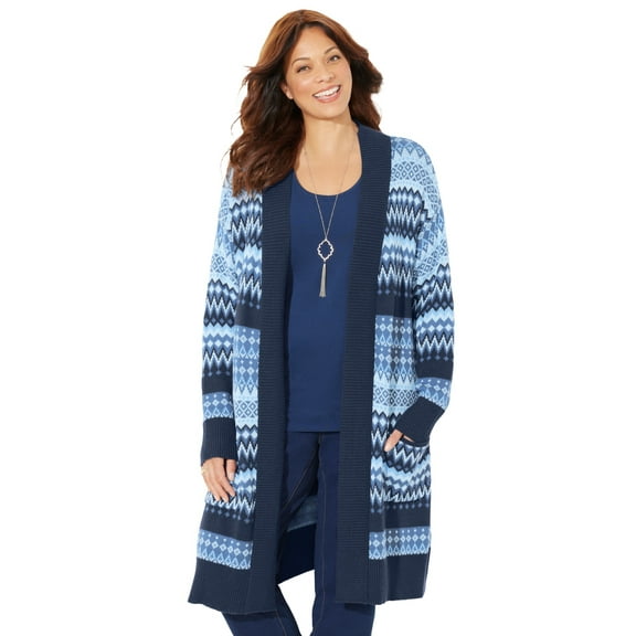 Catherines Women's Plus Size Classic Fair Isle Coatigan