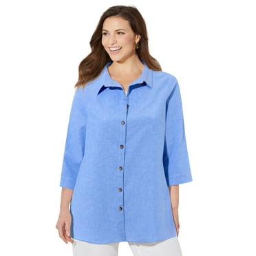 Catherines Women's Plus Size Classic Linen Buttonfront Shirt