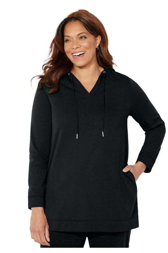 Women's Plus Size Cloud Knit French Terry Classic Hoodie Tunic