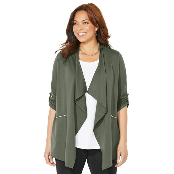 Catherines Women's Plus Size Cloud Knit French Terry Drape Front Cardigan