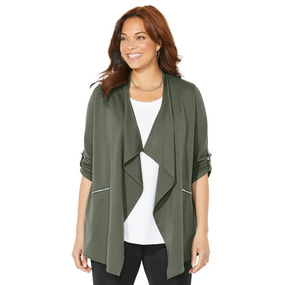 Catherines Women's Plus Size Cloud Knit French Terry Drape Front Cardigan