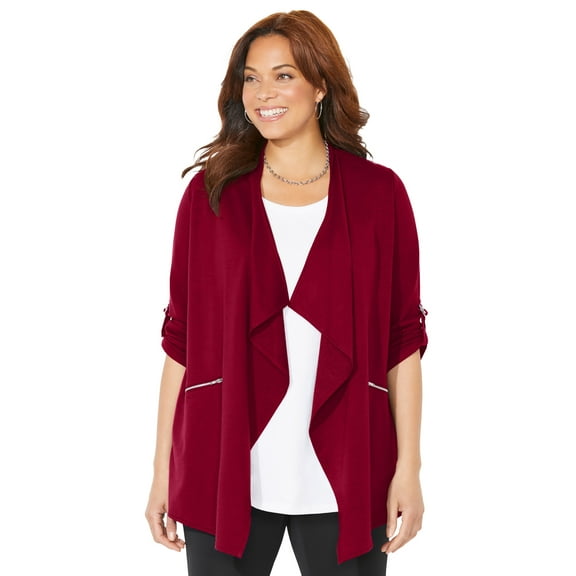 Catherines Women's Plus Size Cloud Knit French Terry Drape Front Cardigan