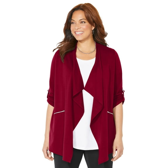 Catherines Women's Plus Size Cloud Knit French Terry Drape Front Cardigan