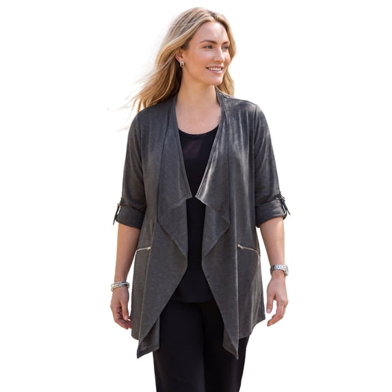 Catherines Women's Plus Size Cloud Knit French Terry Drape Front Cardigan