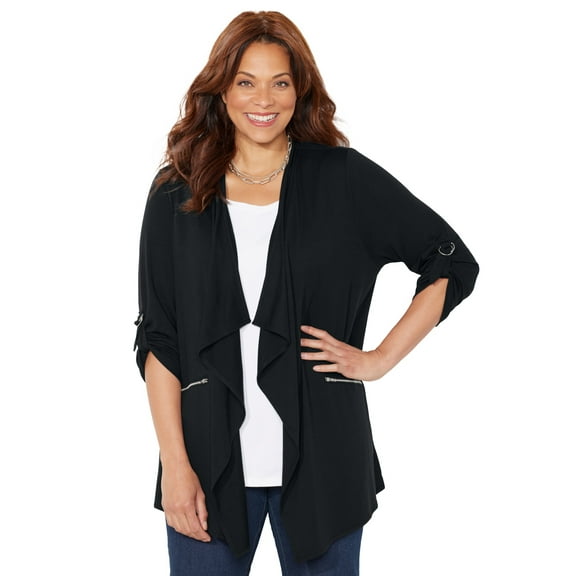 Catherines Women's Plus Size Cloud Knit French Terry Drape Front Cardigan