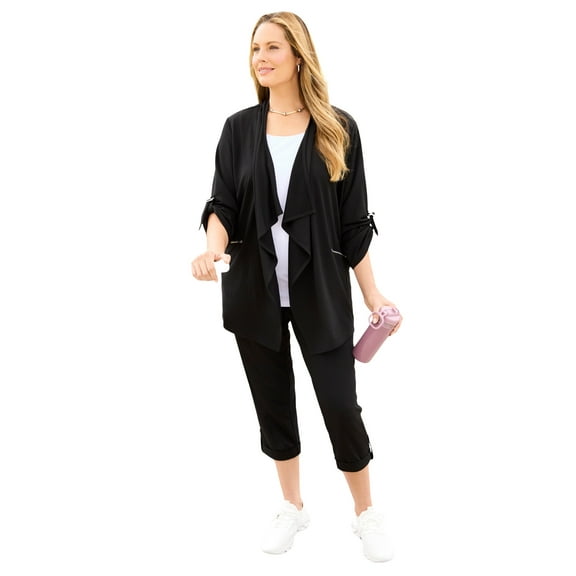 Catherines Women's Plus Size Cloud Knit French Terry Roll Tab Capri