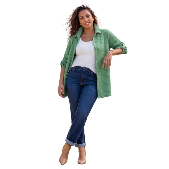 Catherines Women's Plus Size Collared Cable Buttonfront Tunic