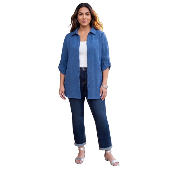Catherines Women's Plus Size Collared Cable Buttonfront Tunic