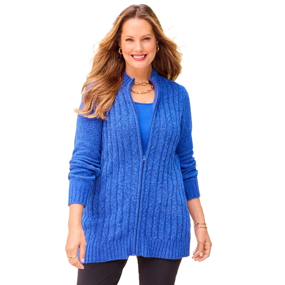 Catherines Women's Plus Size Cozy Chenille Zip Cardigan