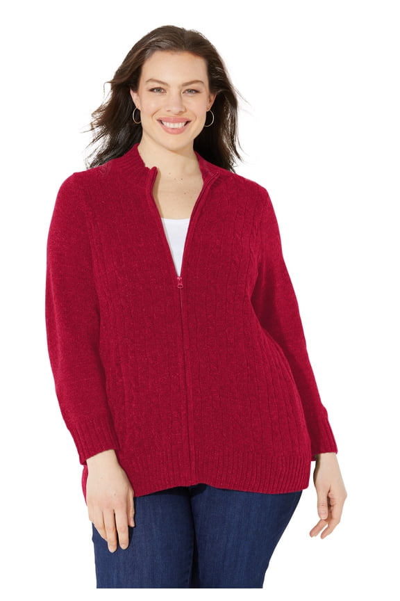 Women's Plus Size Cozy Chenille Zip Cardigan