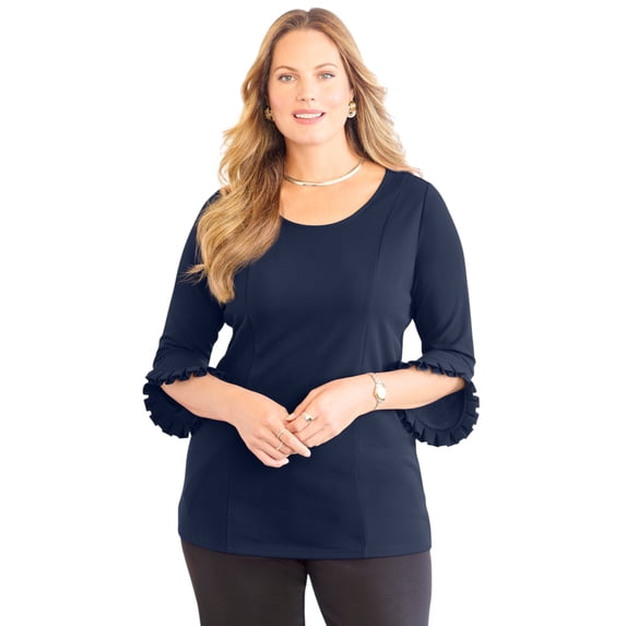 Catherines Women's Plus Size Crepe Ruffle Sleeve Top