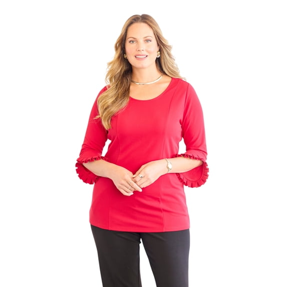 Catherines Women's Plus Size Crepe Ruffle Sleeve Top