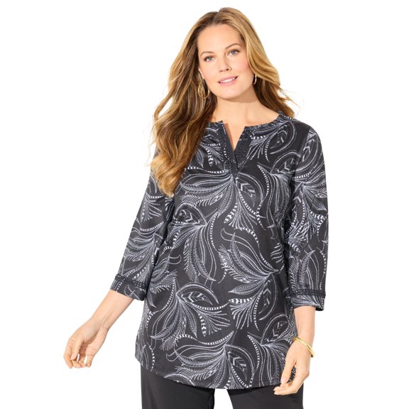 Catherines Women's Plus Size Crochet Detail Bell Sleeve Top