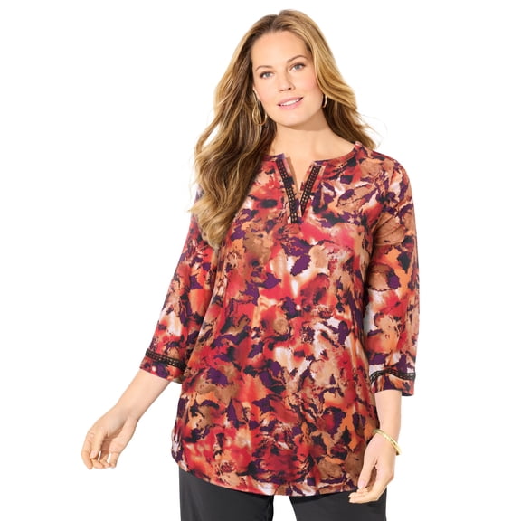 Catherines Women's Plus Size Crochet Detail Bell Sleeve Top