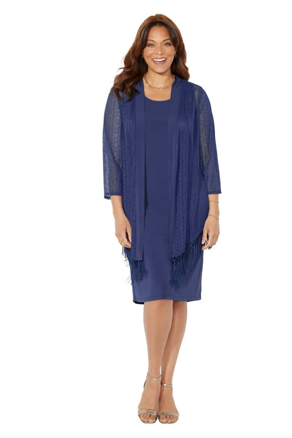 Women's Plus Size Crochet Fringe Jacket And Dress