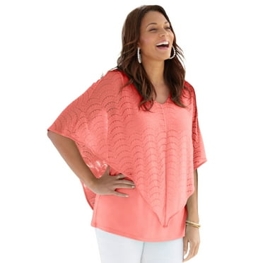 Catherines Women's Plus Size Crochet Poncho Duet Top