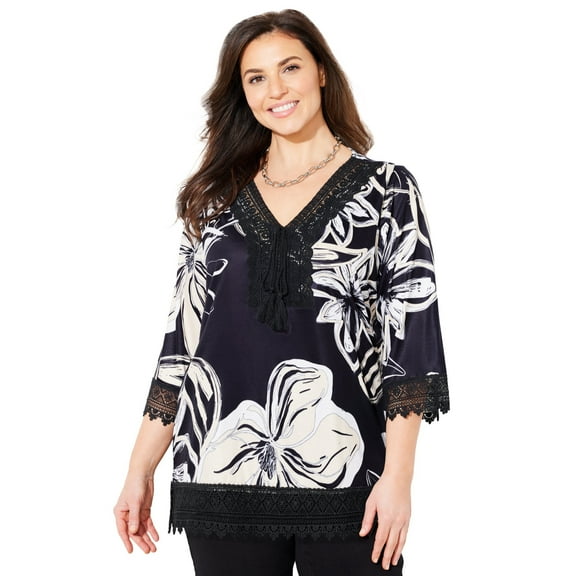 Catherines Women's Plus Size Crochet Trim Tunic