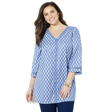 Catherines Women's Plus Size Crochet Trim V-Neck Tunic