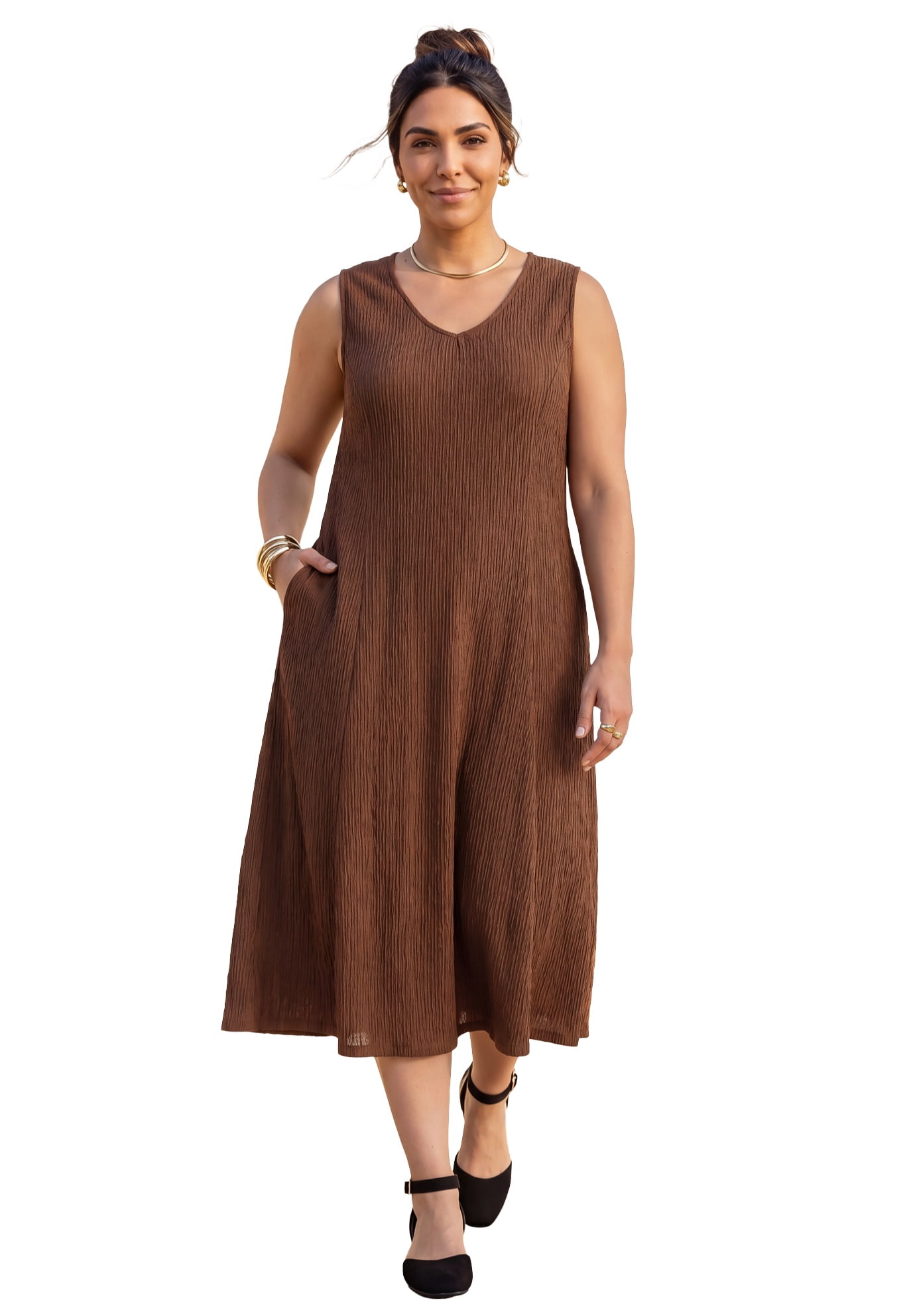 knit tank dress plus size Plus Size Women's Crushed Jersey Knit Tank Dress by Catherines in Deep Mocha (Size 4X)