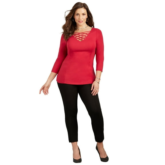 Catherines Women's Plus Size Curvy Collection Crisscross Top