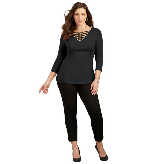 Catherines Women's Plus Size Curvy Collection Crisscross Top