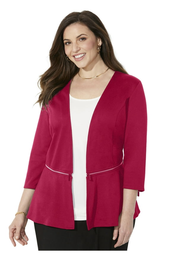 Women's Plus Size Curvy Collection Ponte Knit Peplum Blazer
