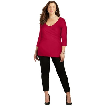 Catherines Women's Plus Size Curvy Collection Wrap Front Top