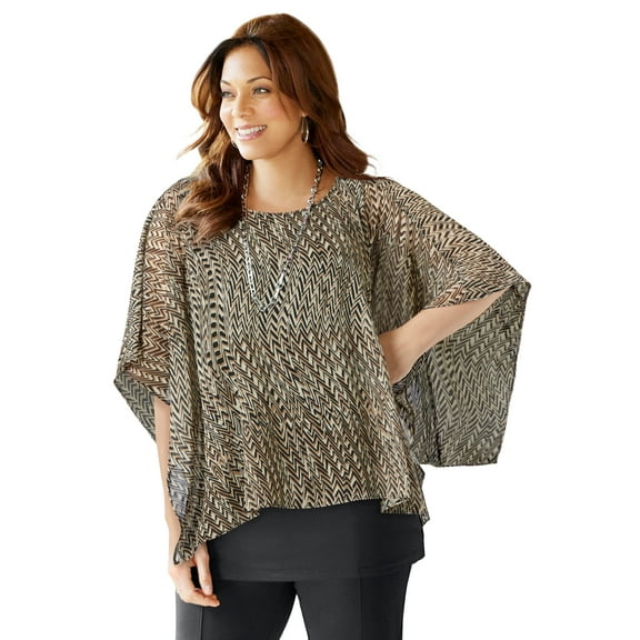 Catherines Women's Plus Size Dolman Sleeve Blouse And Tank Duet