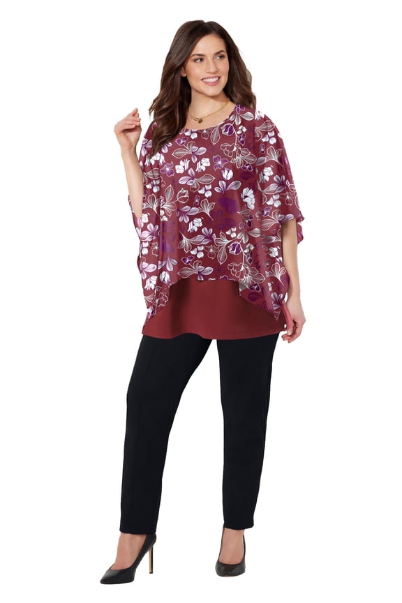 Women's Plus Size Dolman Sleeve Blouse And Tank Duet