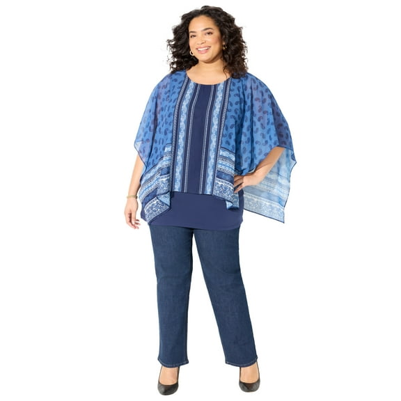 Catherines Women's Plus Size Dolman Sleeve Blouse And Tank Duet