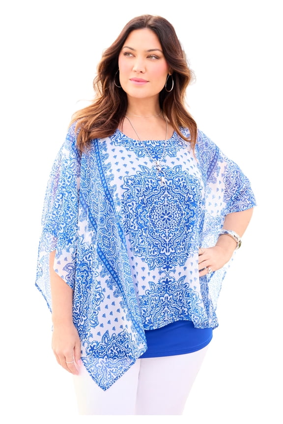 Women's Plus Size Dolman Sleeve Blouse And Tank Duet