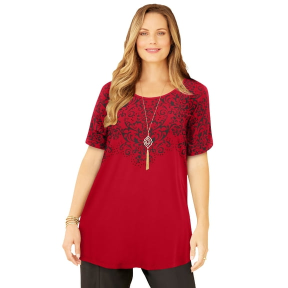Catherines Women's Plus Size Dolman Sleeve Printed Tunic