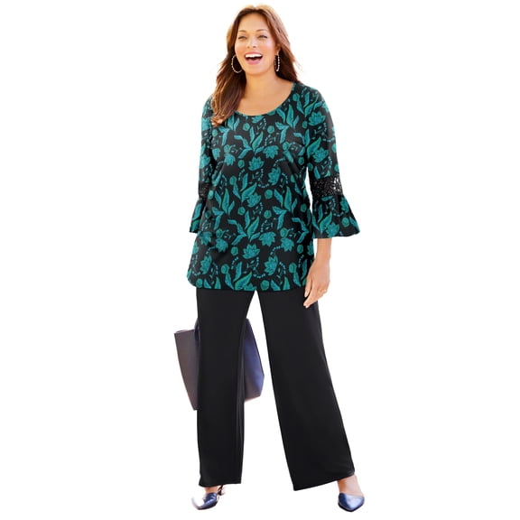 Catherines Women's Plus Size Dream Drape Bella Crochet Trim Top