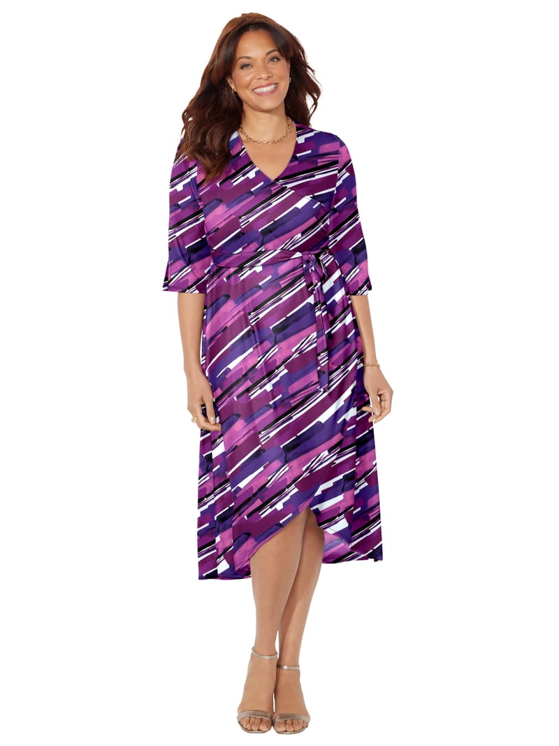 Catherines Women's Plus Size Easy Faux Wrap Dress, Size: 0X, Purple